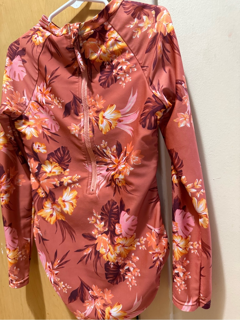 art class Coral Pink Floral Zip-Front Top